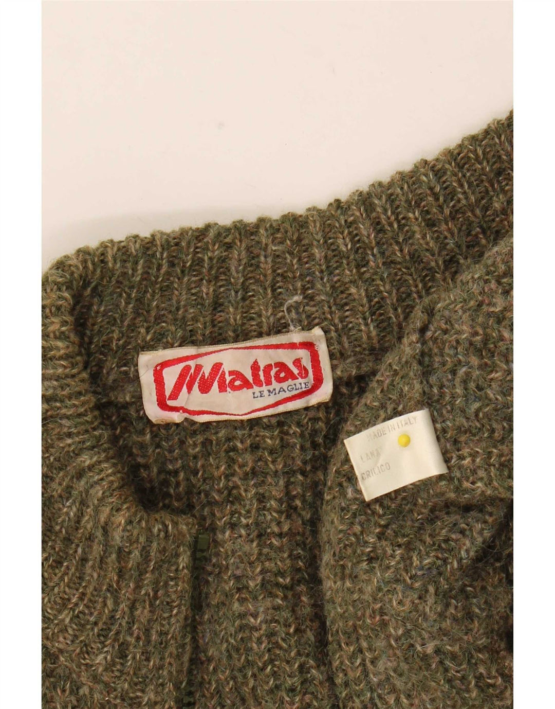 Pulover Cardigan Vintage pentru bărbați cu fermoar complet, lână cu pete medii kaki