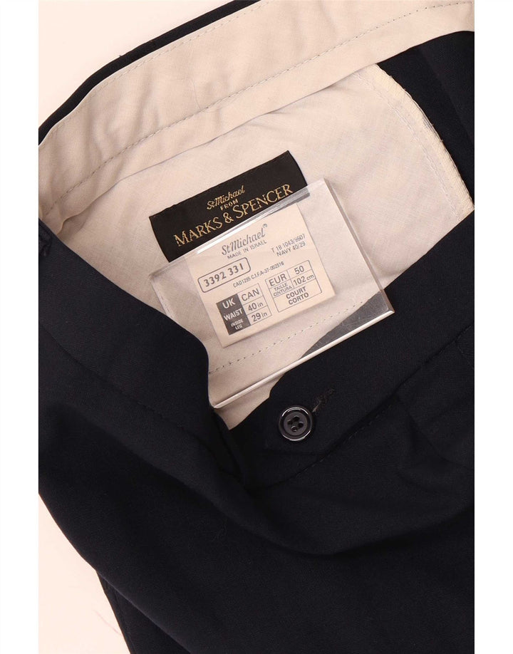 Pantaloni de costum conici pentru bărbați Marks & Spencer L40 L29 Poliester bleumarin