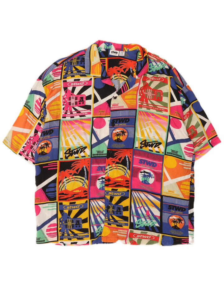 Cămașă cu grafică STWD Pull & Bear pentru bărbați, multicoloră, cu patchwork hawaian