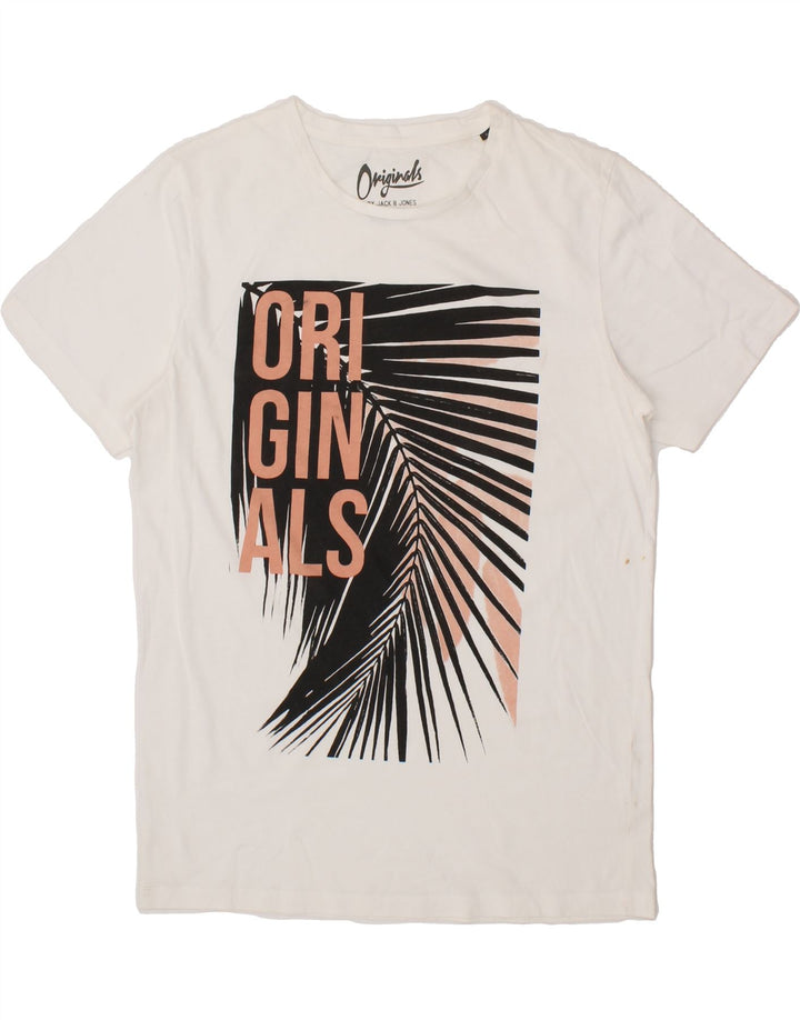 JACK & JONES Mens Graphic T-Shirt Top Large White Vintage Jack & Jones and Second-Hand Jack & Jones from Messina Hembry 