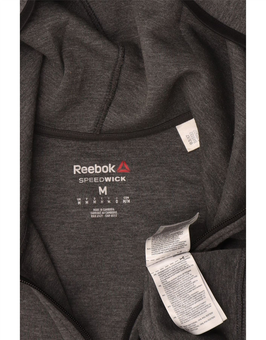 Pulover REEBOK pentru bărbați, cu fermoar, poliester, gri mediu