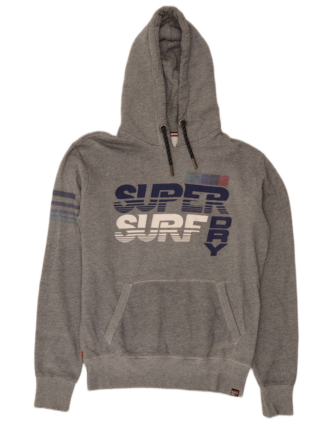 Pulover cu glugă grafic Superdry pentru bărbați, bumbac cu pete, gri mediu