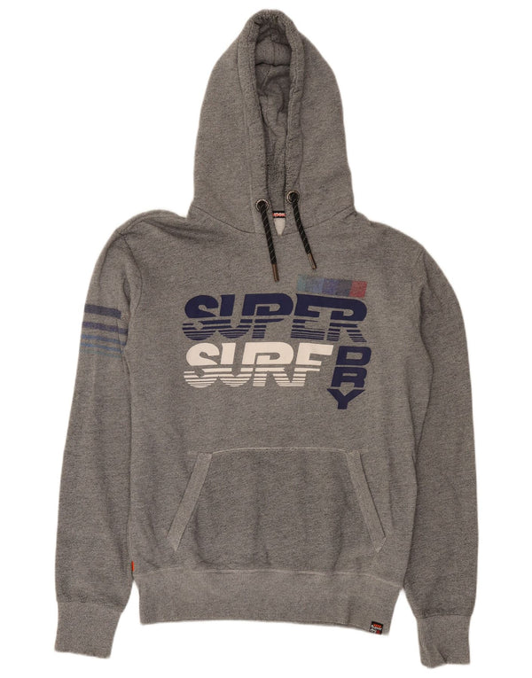 Pulover cu glugă grafic Superdry pentru bărbați, bumbac cu pete, gri mediu
