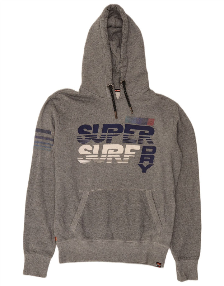 Pulover cu glugă grafic Superdry pentru bărbați, bumbac cu pete, gri mediu