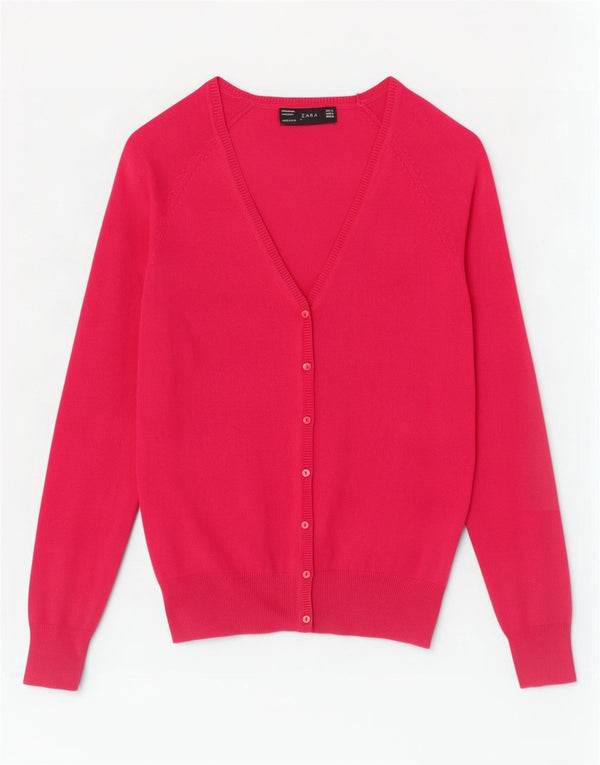 Pulover cardigan pentru femei Zara UK 12, bumbac roz mediu