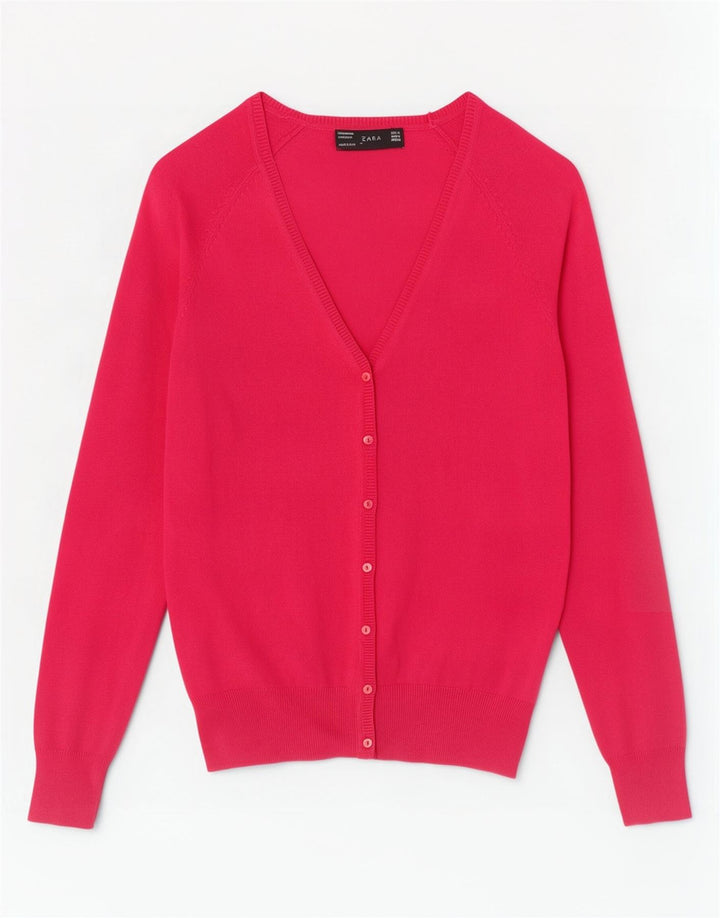 Pulover cardigan pentru femei Zara UK 12, bumbac roz mediu