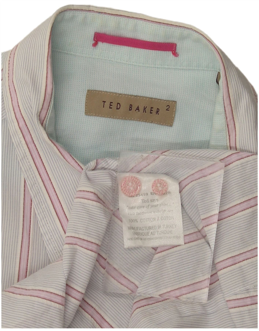 TED BAKER Mens Shirt Small Pink Striped Cotton