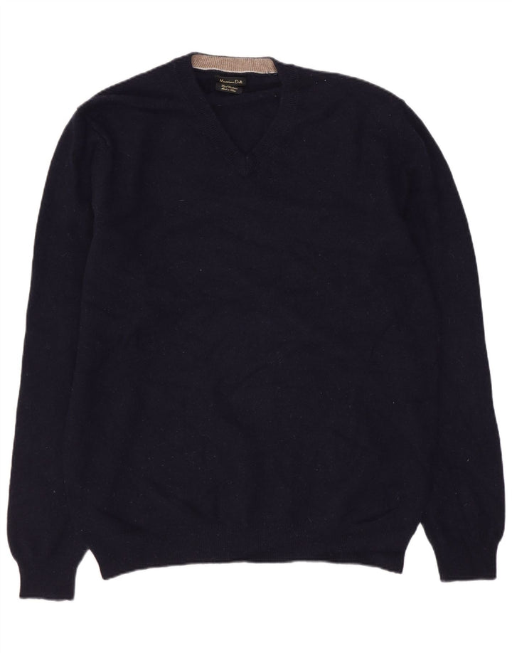 Pulover cu decolteu în V Massimo Dutti pentru femei UK 18 XL Lână bleumarin