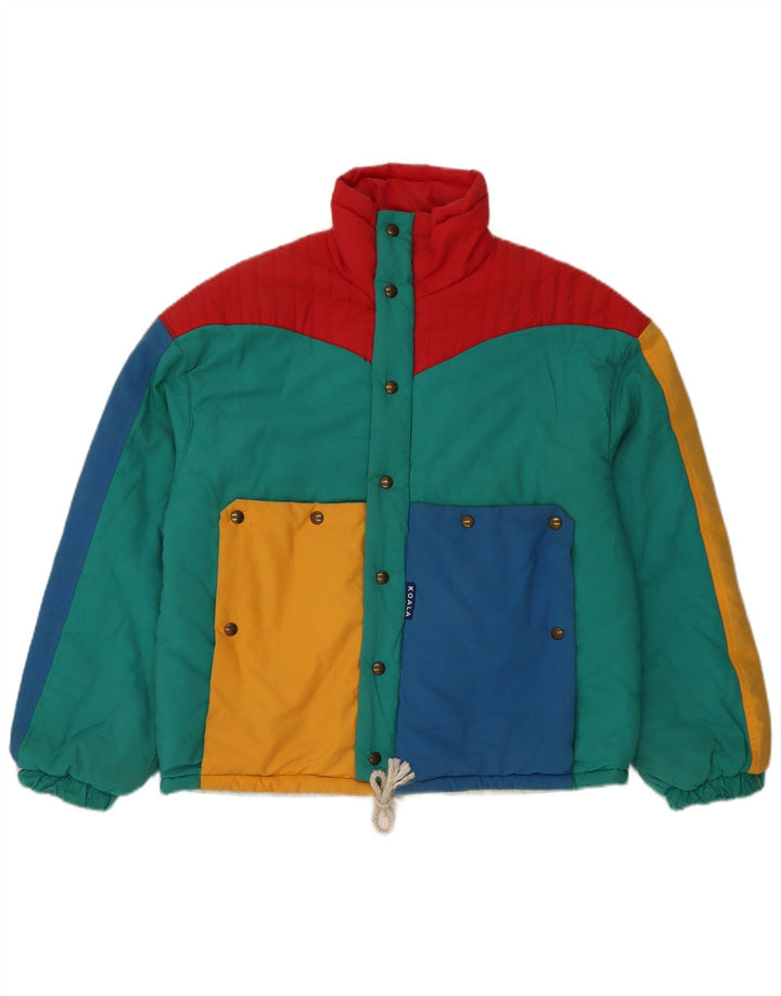Jachetă căptușită cu glugă vintage pentru femei IT 42 Medium Multicolor Colorblock