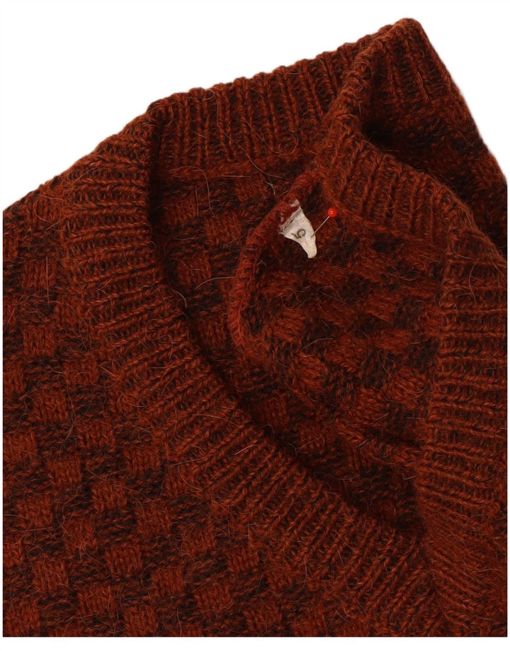 Pulover vintage pentru bărbați cu decolteu în V, mic, maro, geometric