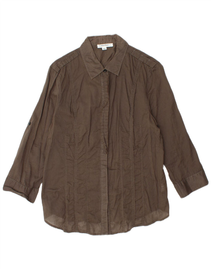 Cămașă pentru femei CALVIN KLEIN cu mâneci 3/4 cu volan în față UK 14, mare, maro, bumbac