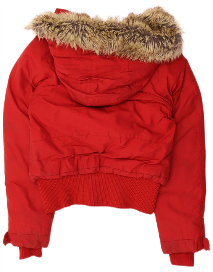 Jachetă căptușită cu glugă Woolrich pentru femei UK 14 Medium Red Nylon