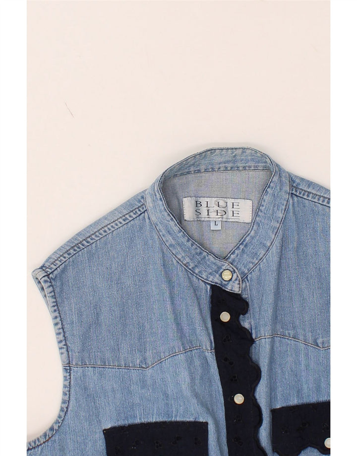 BLUE SIDE Womens Sleeveless Denim Shirt UK 16 Large Blue Vintage Blue Side and Second-Hand Blue Side from Messina Hembry 