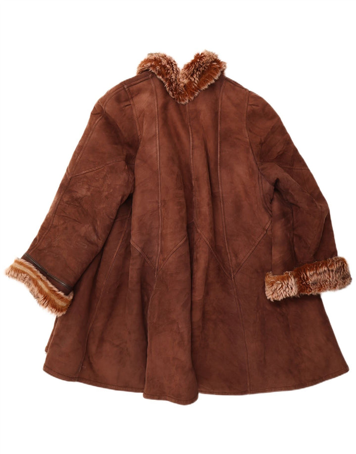 Palton vintage pentru femei din shearling UK 18 XL maro