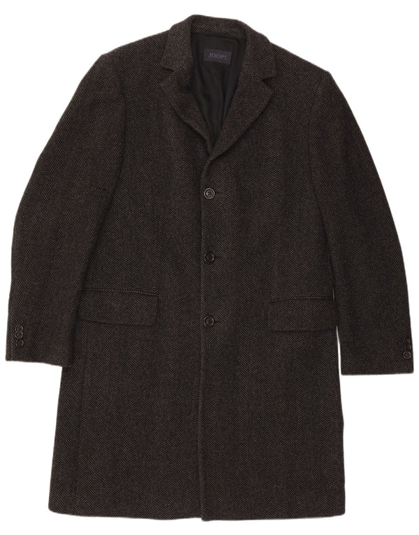 Joop Mens Overcoat EU 52 XL Black Herringbone Wool