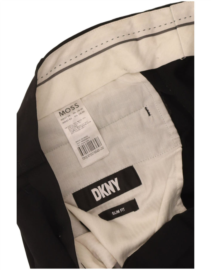 Pantaloni de costum pentru bărbați Dkny Slim Fit L36 L33 Lână neagră