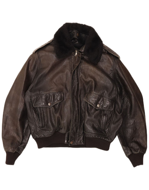 Jachetă militară din piele vintage pentru bărbați UK 42 XL negru