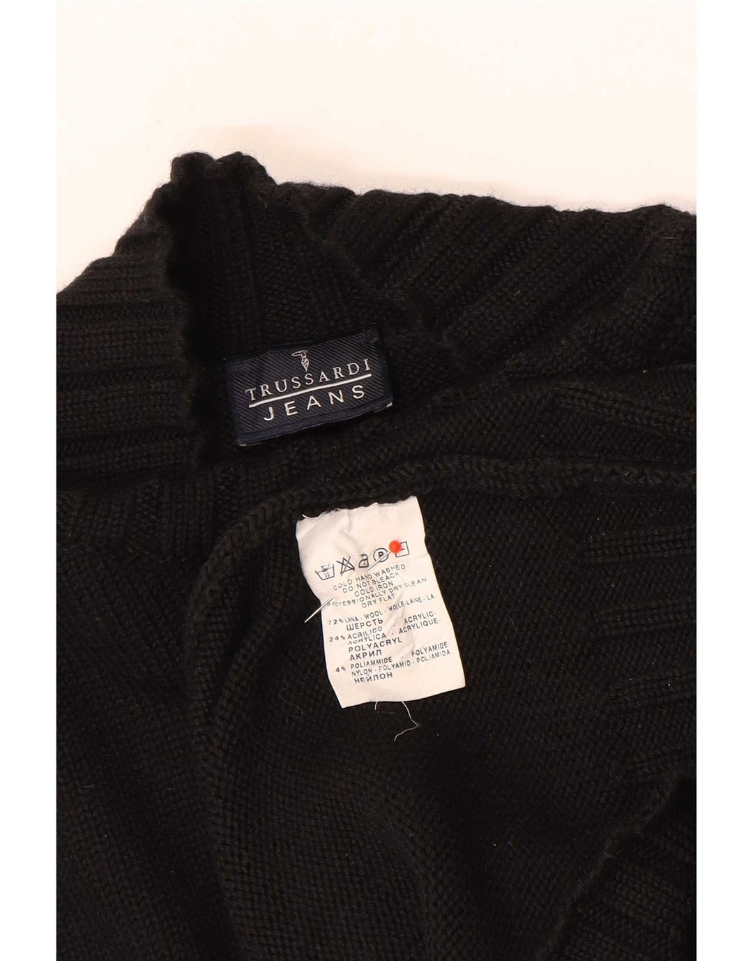 Pulover pentru bărbați Trussardi Jeans cu gât țestoasă, lână mare, neagră