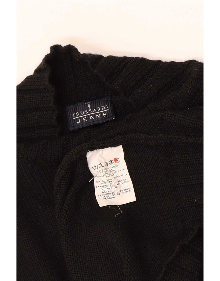 Pulover pentru bărbați Trussardi Jeans cu gât țestoasă, lână mare, neagră