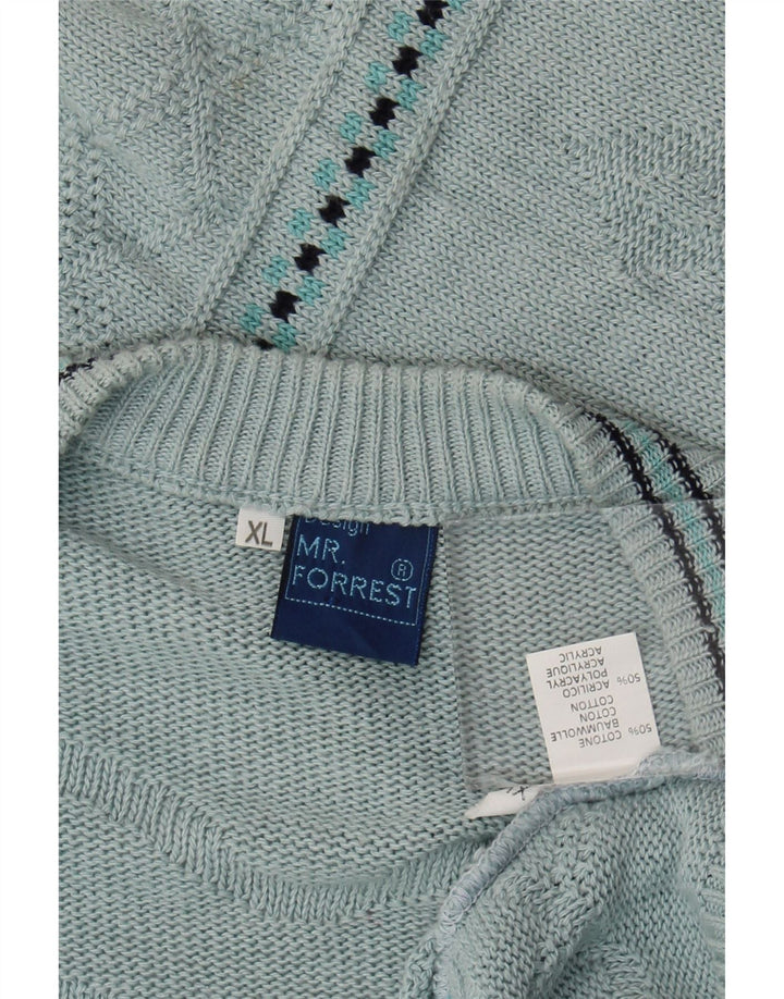 Pulover cardigan pentru bărbați Mr. Forrest XL, bumbac geometric, albastru