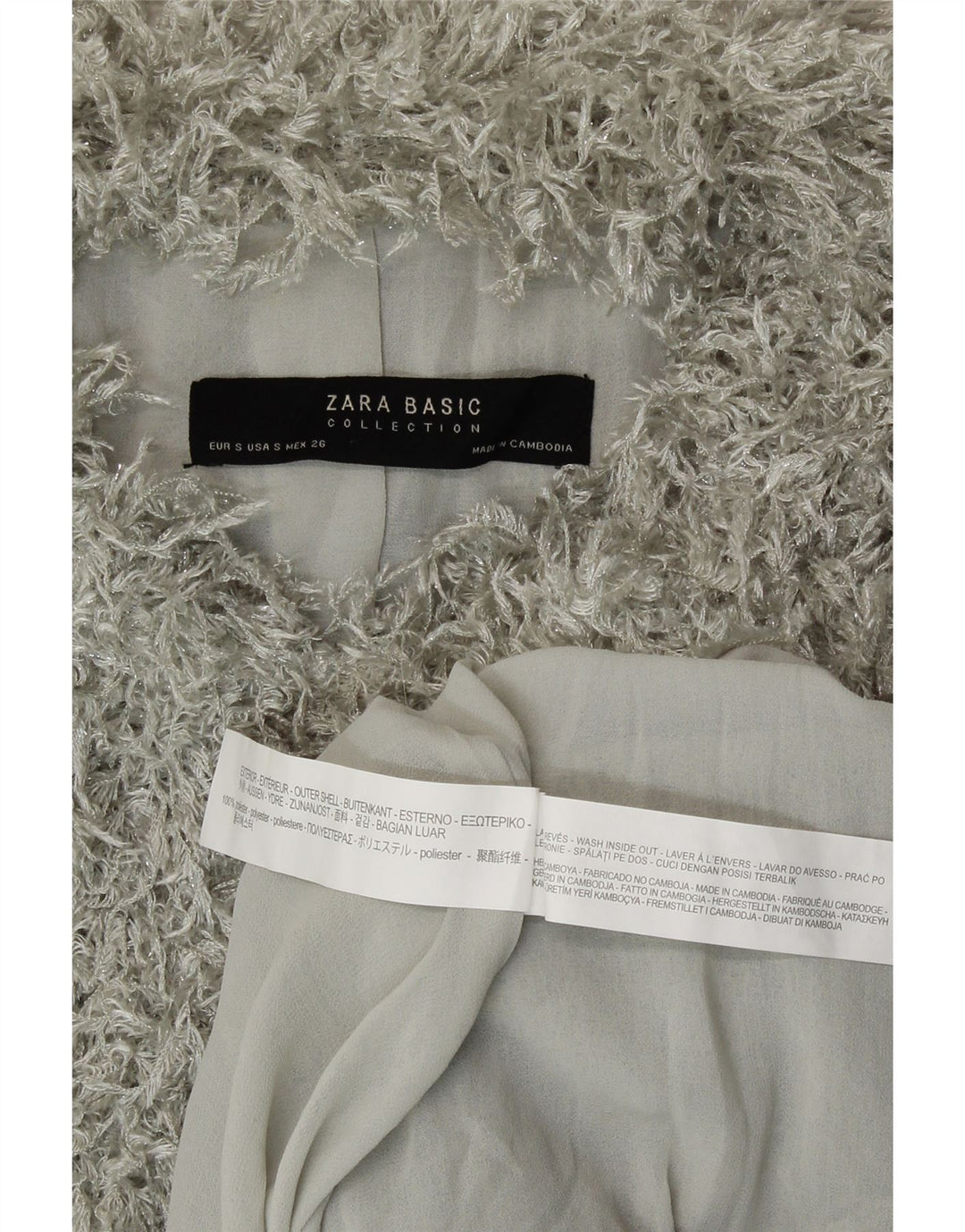 Jachetă cu blană artificială pentru femei Zara UK 10, poliester, gri mic