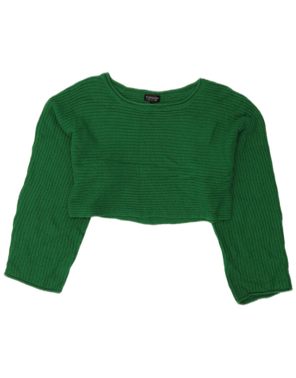 Pulover Topshop pentru damă, crop, cu gât de barcă, UK 8, mic, verde, acrilic