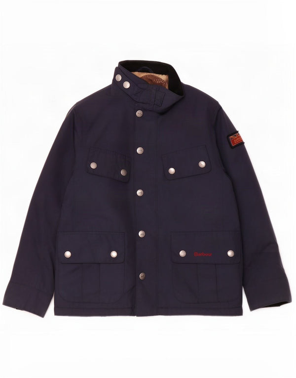 Barbour Boys Racer Jacket 6-7 Years Small Navy Blue Polyester