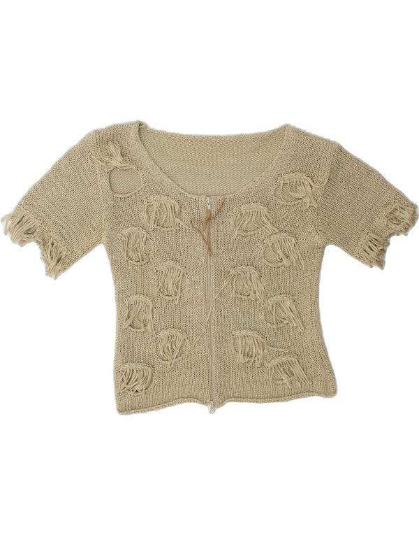 Pulover cardigan cu mânecă scurtă pentru femei VINTAGE UK 10 mic bumbac bej