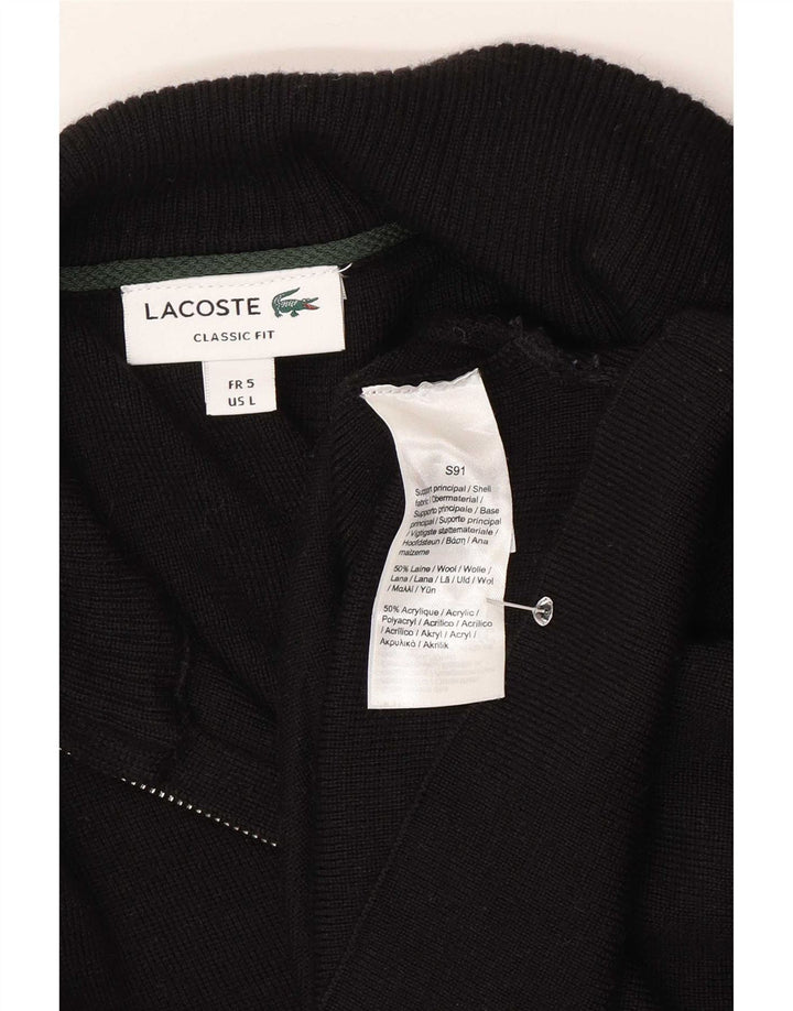 Pulover cardigan Lacoste pentru bărbați, cu tăiere clasică, mărimea 5, lână neagră mare