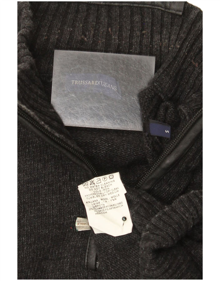 Pulover pentru bărbați Trussardi Jeans, cu fermoar și gât, lână mică, gri
