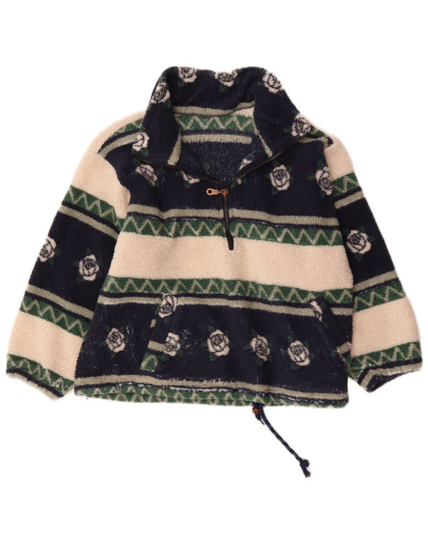 Pulover din lână vintage pentru femei, cu fermoar și gât, UK 18 XL, multicolor, floral