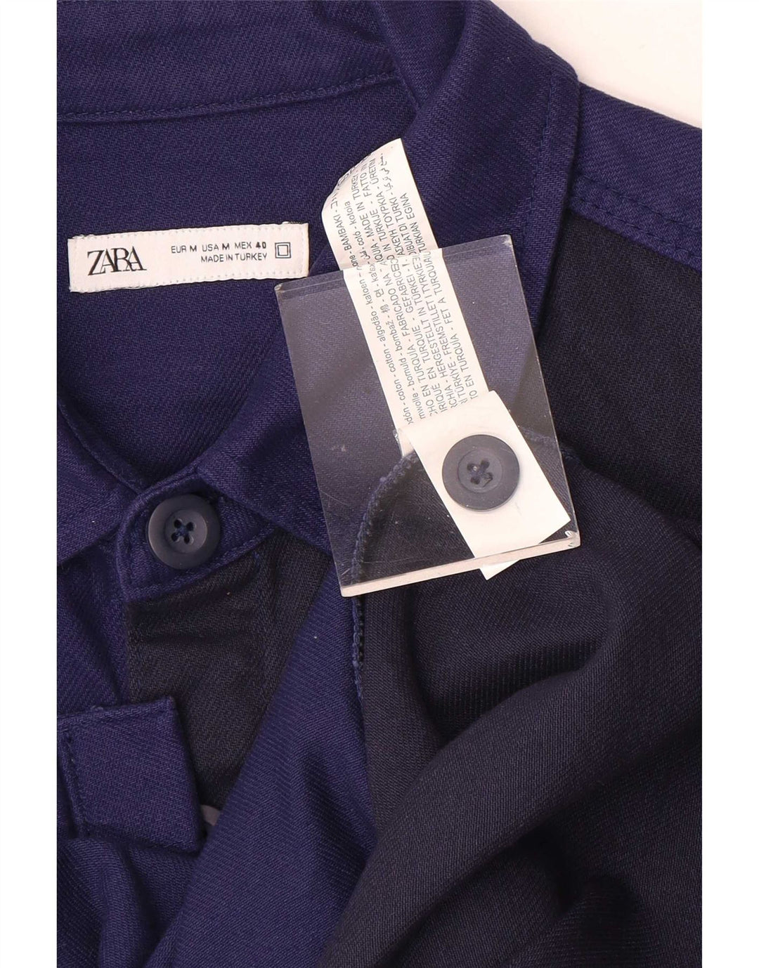 Cămașă peste cămașă pentru bărbați Zara, din bumbac colorblock, albastru bleumarin mediu