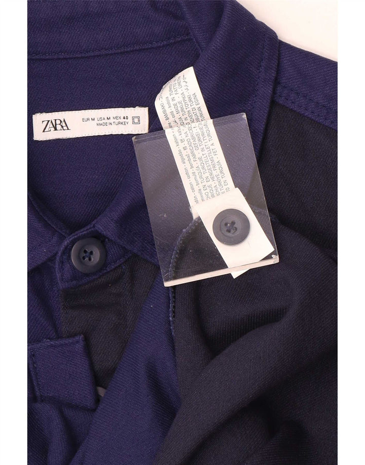 Cămașă peste cămașă pentru bărbați Zara, din bumbac colorblock, albastru bleumarin mediu