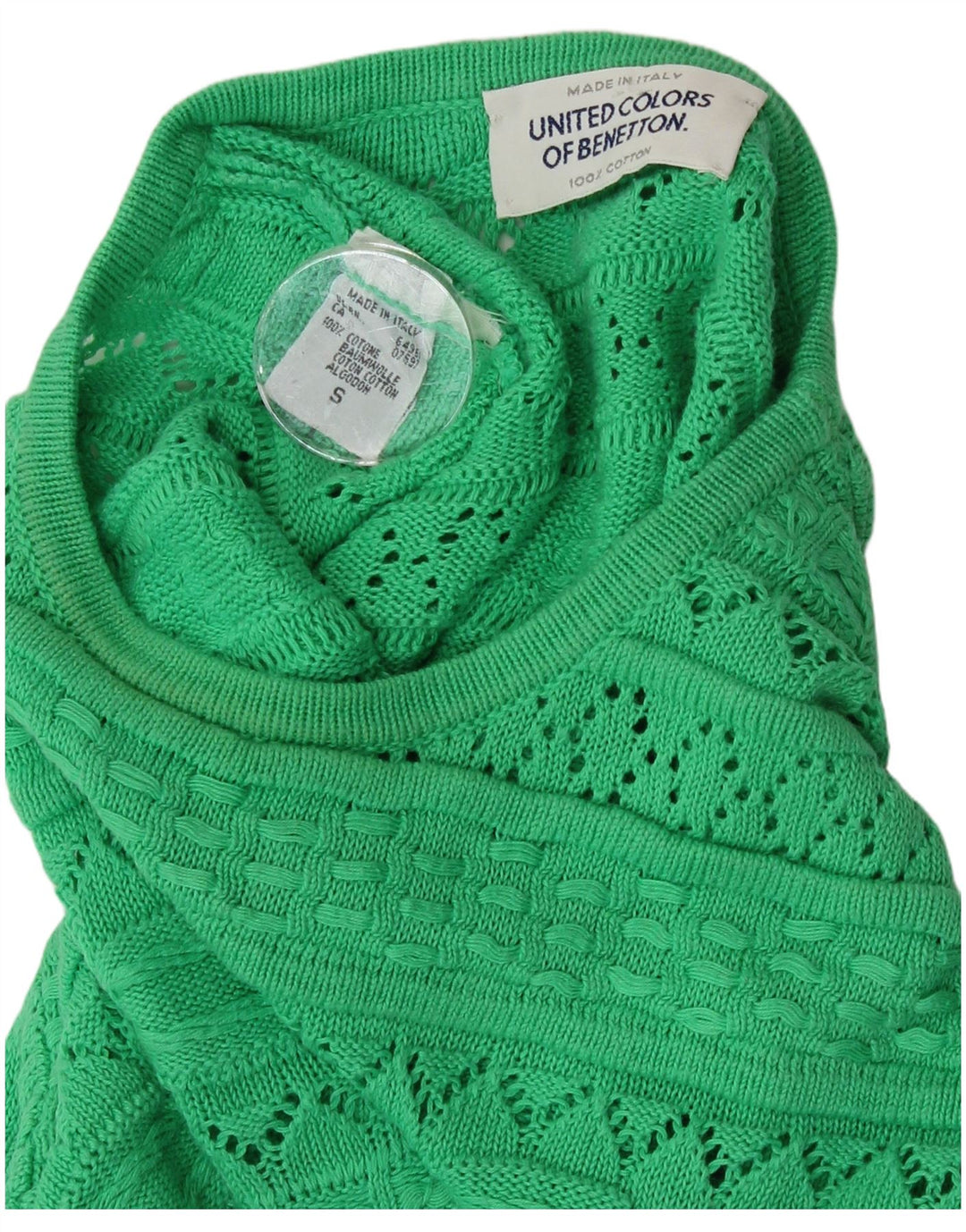 Pulover pentru femei Benetton cu paragate cu decolteu triplu UK 10 Small Green