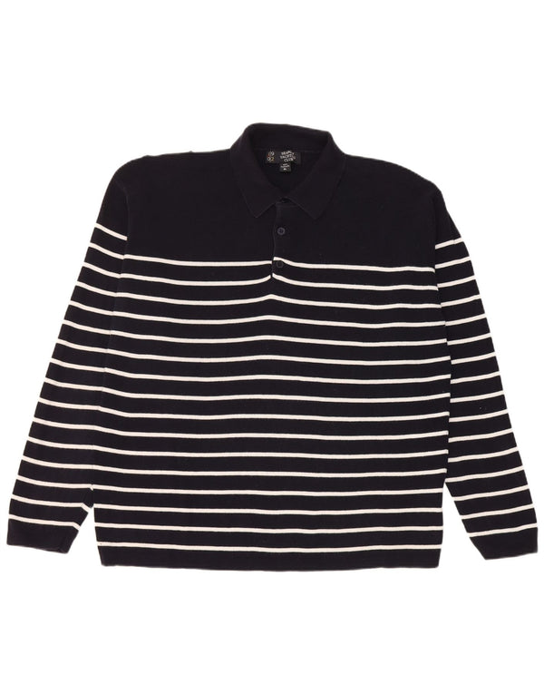Pulover vintage pentru bărbați cu gât polo XL, bumbac cu dungi, albastru bleumarin