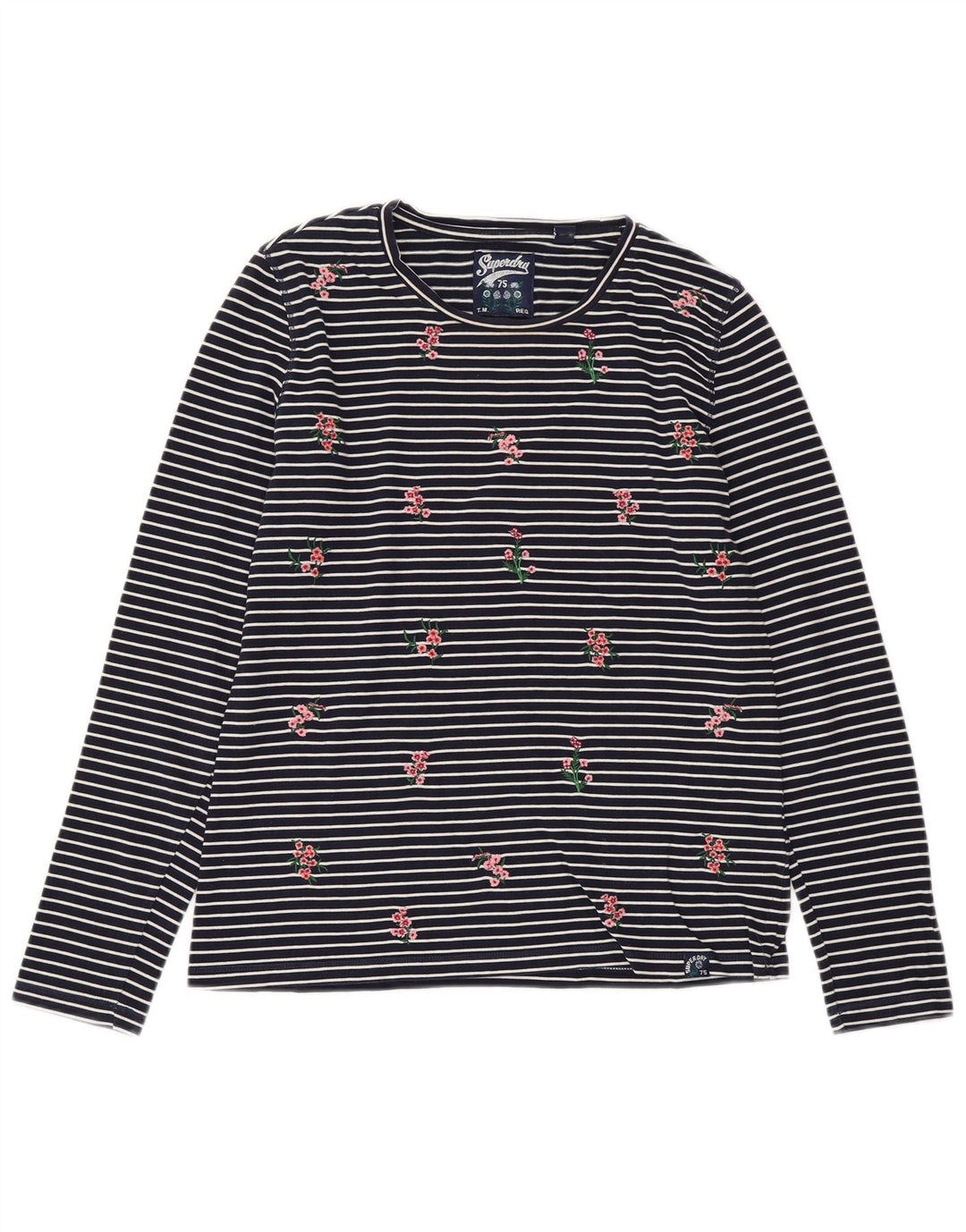 SUPERDRY Top pentru femei cu mânecă lungă UK 10 mic, bleumarin, bumbac cu dungi