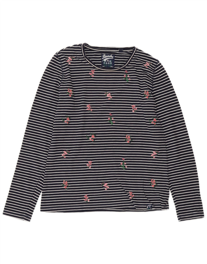 SUPERDRY Top pentru femei cu mânecă lungă UK 10 mic, bleumarin, bumbac cu dungi