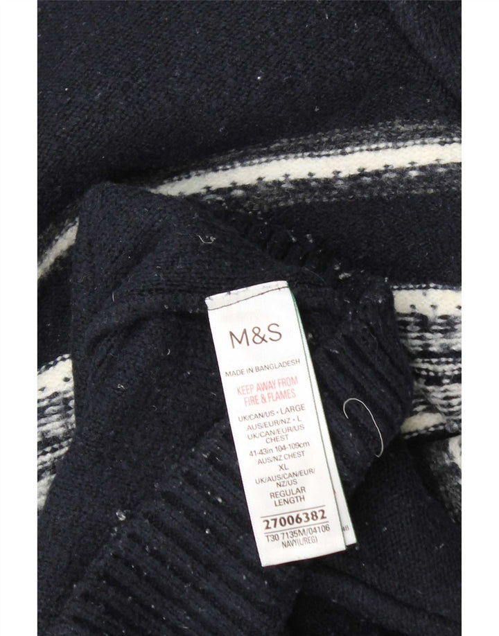Pulover pentru bărbați Marks & Spencer, cu fermoar, cu gât, în dungi mari, albastru