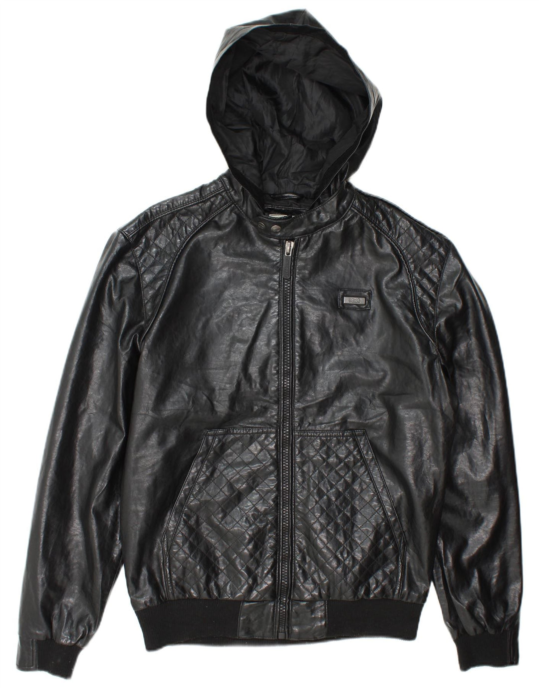 Jachetă bomber din piele artificială pentru bărbați cu glugă Ecko Unltd UK 38 Medium Black