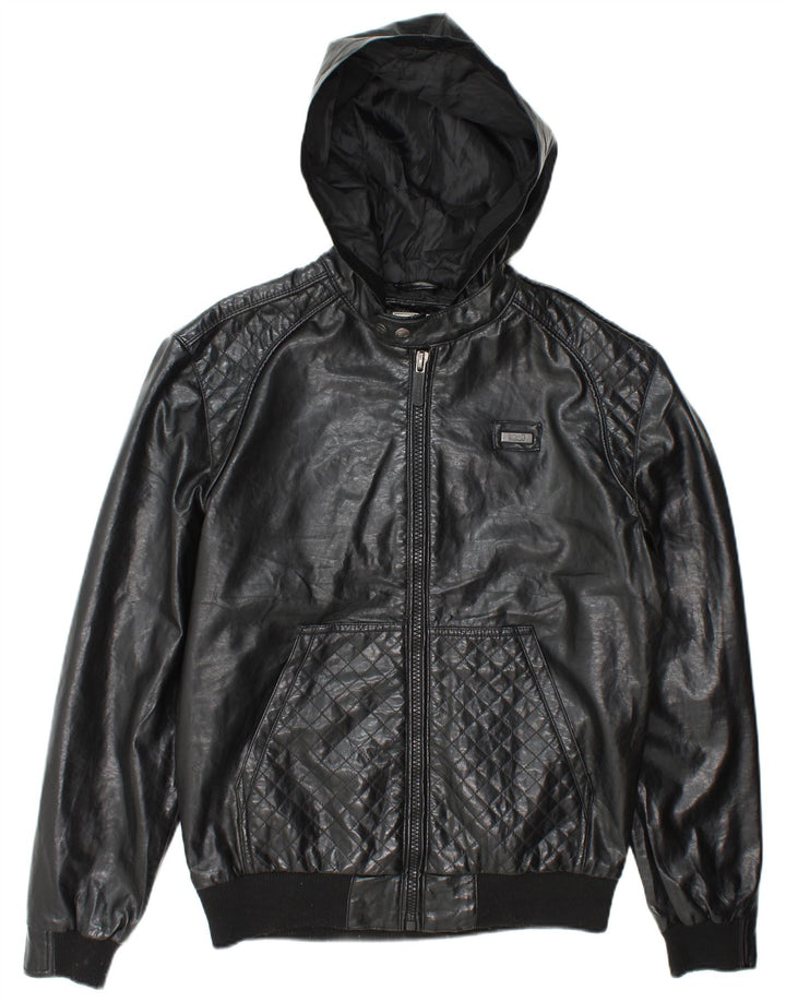 Jachetă bomber din piele artificială pentru bărbați cu glugă Ecko Unltd UK 38 Medium Black