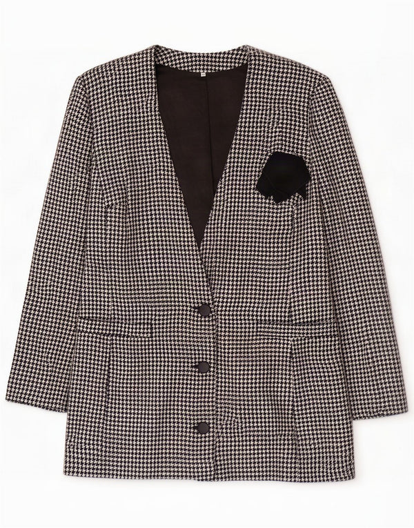 Vintage Womens 3 Button Blazer Jacket IT 44 Medium Black Houndstooth