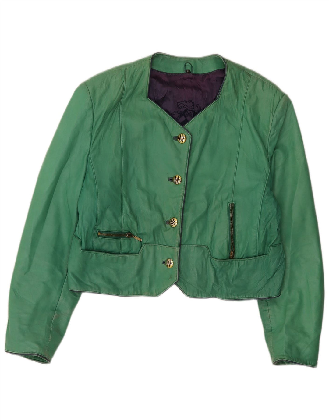 Jachetă Vintage pentru femei Crop 4 Button EU 42 Large Green