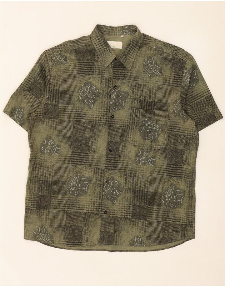 Cămașă cu mânecă scurtă vintage pentru bărbați cu model abstract, XL kaki, viscoză