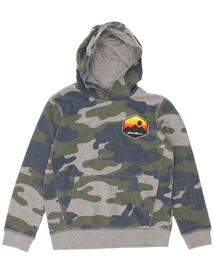 EDDIE BAUER Boys Hoodie Jumper 10-11 Years Medium Grey Camouflage Vintage Eddie Bauer and Second-Hand Eddie Bauer from Messina Hembry 