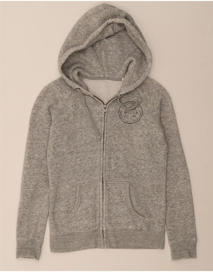 JACK WILLS Womens Zip Hoodie Sweater US 4 Small Grey Cotton Vintage Jack Wills and Second-Hand Jack Wills from Messina Hembry 