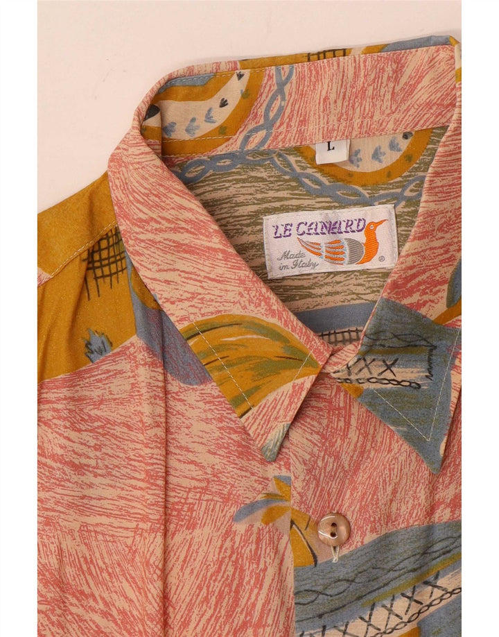 Cămașă Vintage pentru bărbați cu model abstract mare, roz
