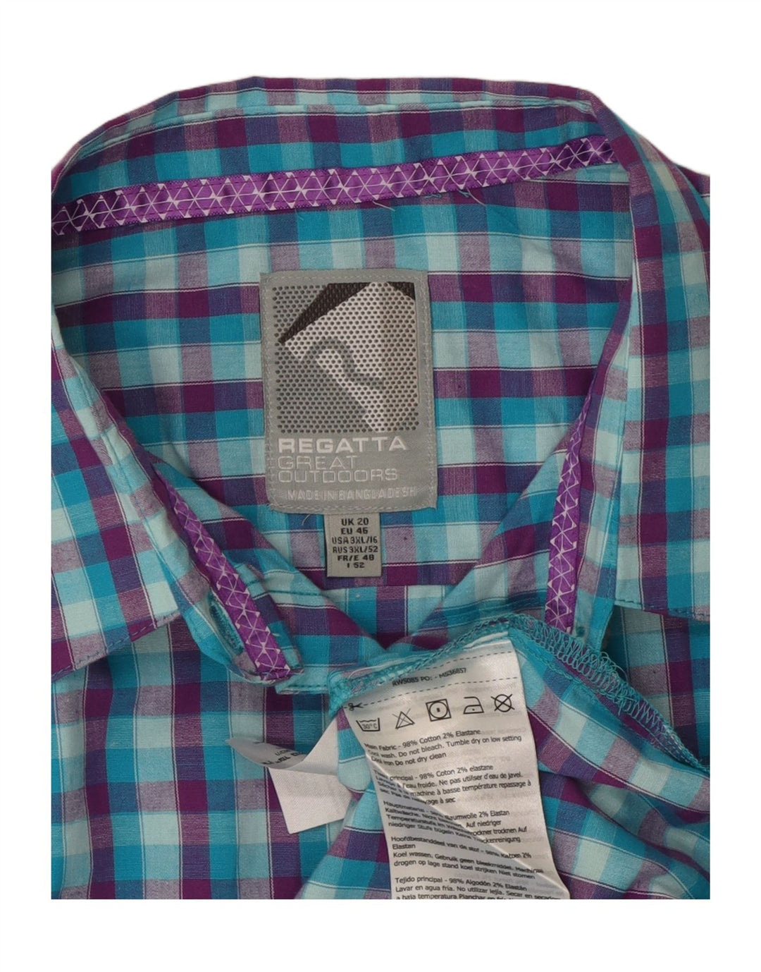 Cămașă cu mânecă scurtă pentru femei REGATTA UK 20 2XL Blue Check Bumbac