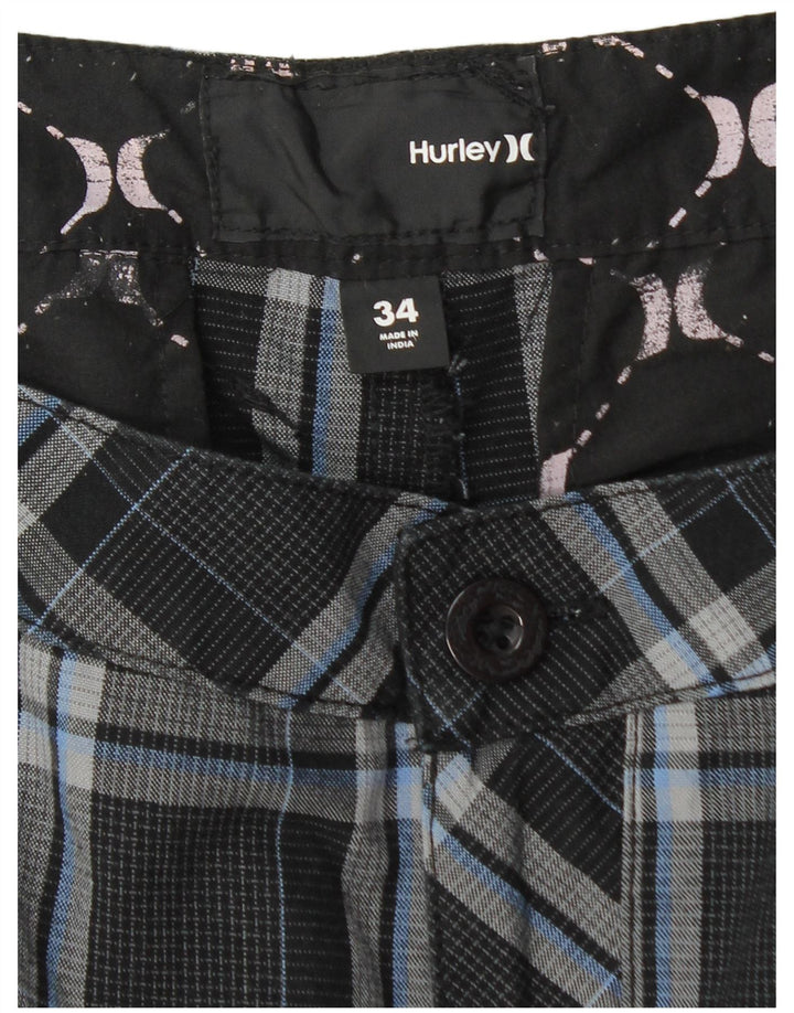 Pantaloni scurți cargo Hurley pentru bărbați W34, bumbac cu carouri mari, negru