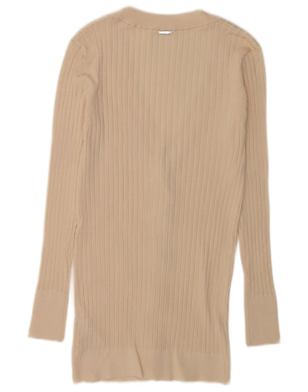 Pulover cardigan cu paragate Guess pentru femei UK 8 mic, bej, viscoză
