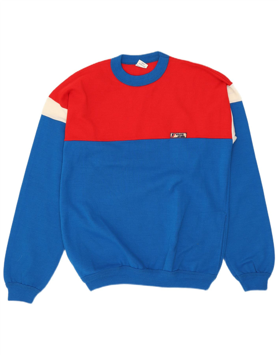 Pulover VINTAGE pentru bărbați cu decolteu rotund, albastru mediu, acrilic bloc de culoare